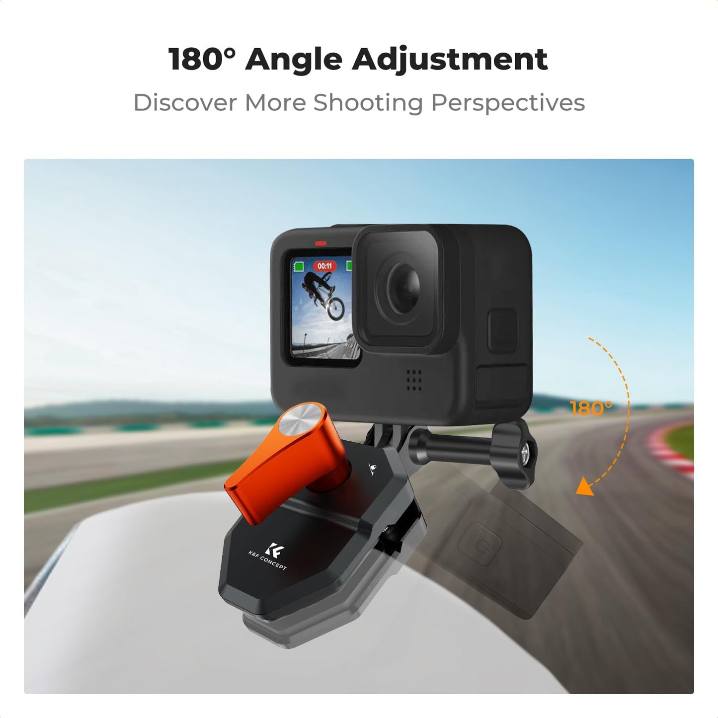 K&F Concept Motorcycle Windshield Clip Mount for GoPro Hero 13/12/11/10/9 Black, Aluminum Alloy Camera Clamp with 1/4” Adapter for DJI Osmo Action 3/4/5 Pro Insta360 X5/X4, Action Camera Accessories