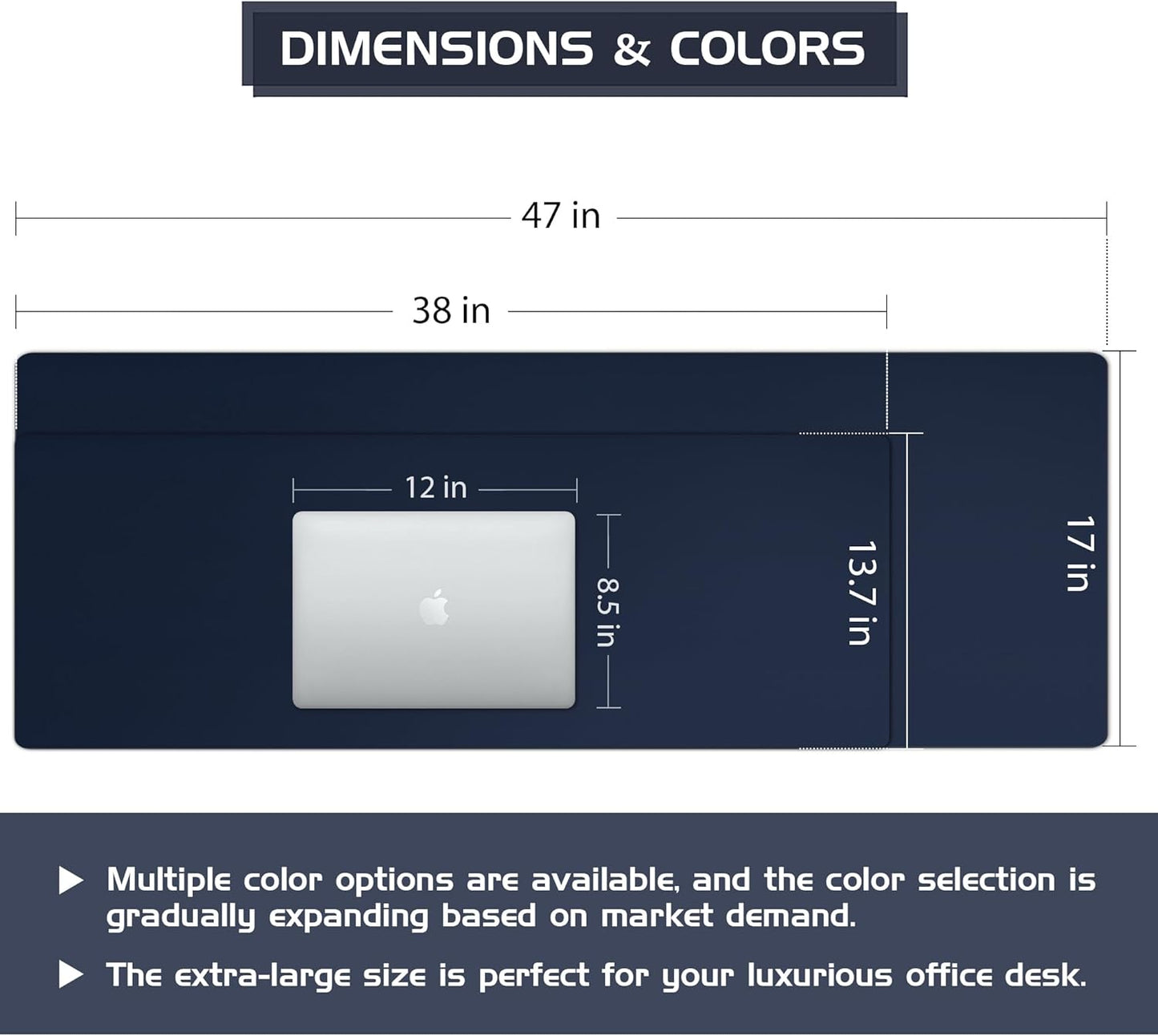 Aothia Leather Desk Pad Protector, Office Desk Mat, Large Mouse Pad, Laptop Desk Pad, Non-Slip PU Leather Desk Blotter, Waterproof Desk Writing Pad for Office and Home (Dark Blue, 47" x 17")