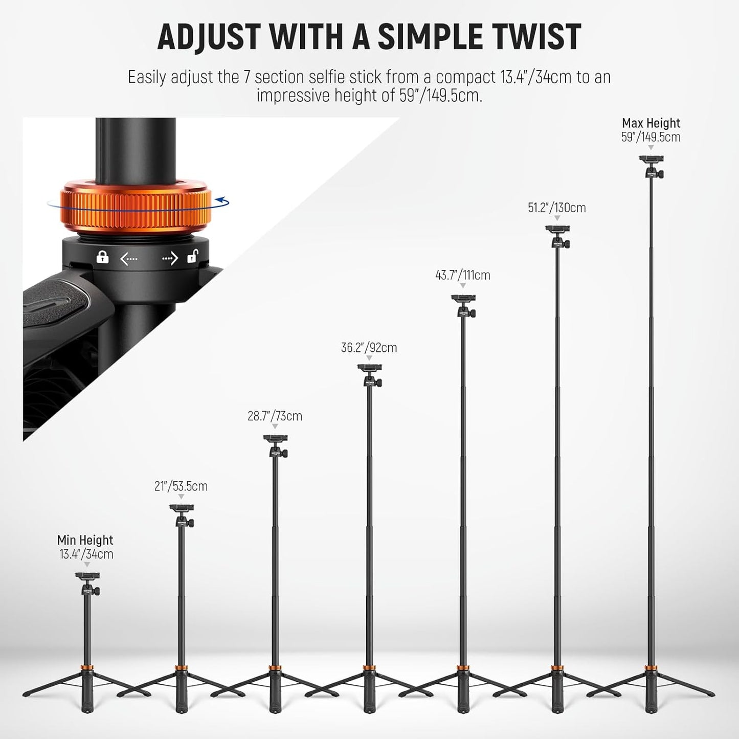 NEEWER BASICS 59"Selfie Stick Tripod Compatible with iPhone & DLSR Camera, Small Metal Compact Portable Travel Desk Stand with Remote Ball Head 2in1 Cell Phone Holder Mount for Video Recording Filming