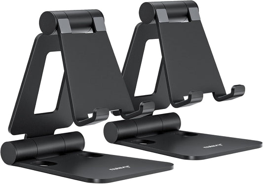 Nulaxy 2 Pack Dual Folding Cell Phone Stand, Fully Adjustable Foldable Desktop Phone Holder Cradle Dock Compatible with Phone 16 15 14 13 12 Pro Xs Xs Max Xr X 8, All Phones, Black