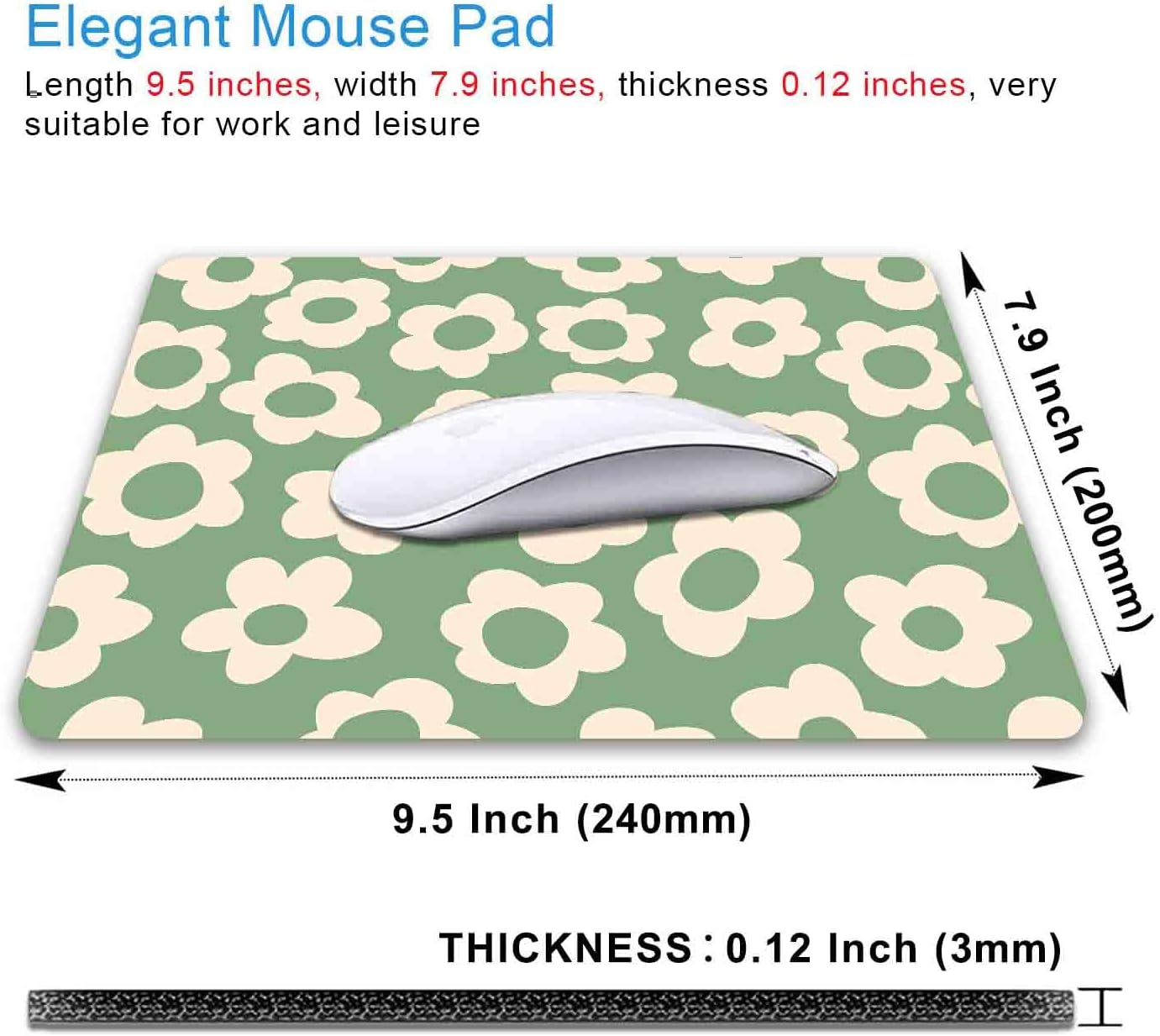 IMAYONDIA Square Mouse Pad Cute, Vintage Green Flowers Mouse Pad, Non-Slip Rubber Base MousePad Small, Modern Art Design Mouse Pad, Decor Design Computer Mice Pad for Women Home Office, 9.5 x 7.9 Inch