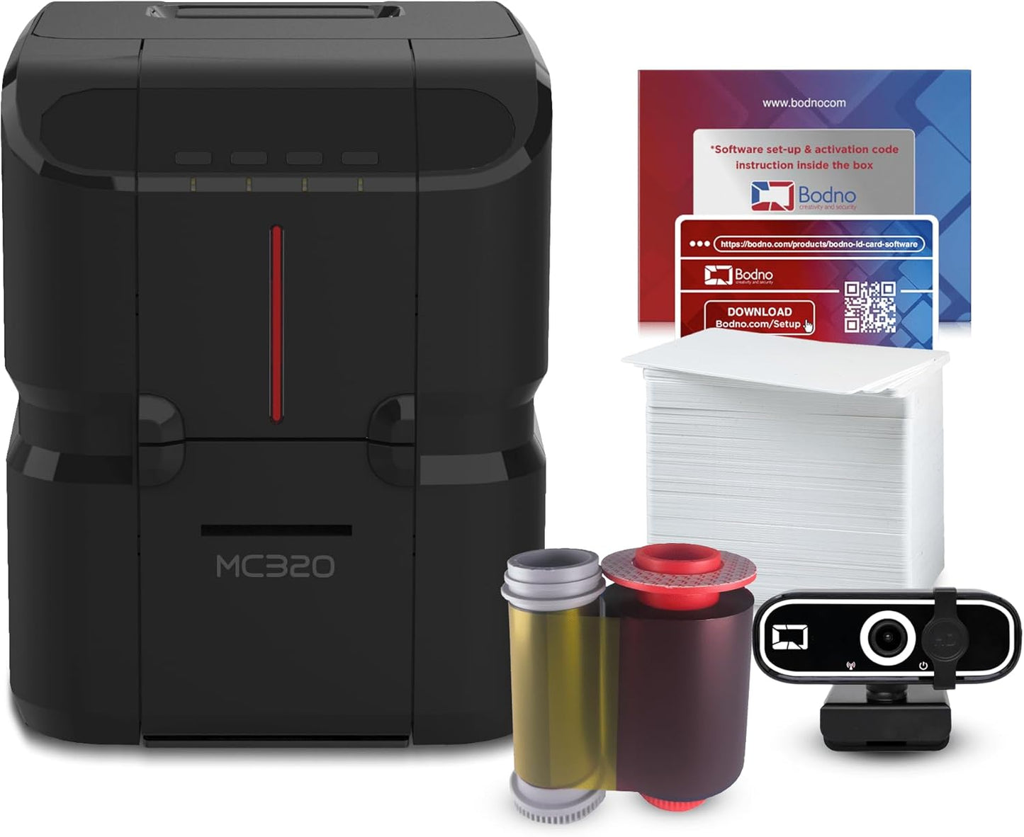 Bodno Matica MC320 Direct-to-Card Single Sided ID Card Printer & Complete Supplies Package Bronze Edition ID Software