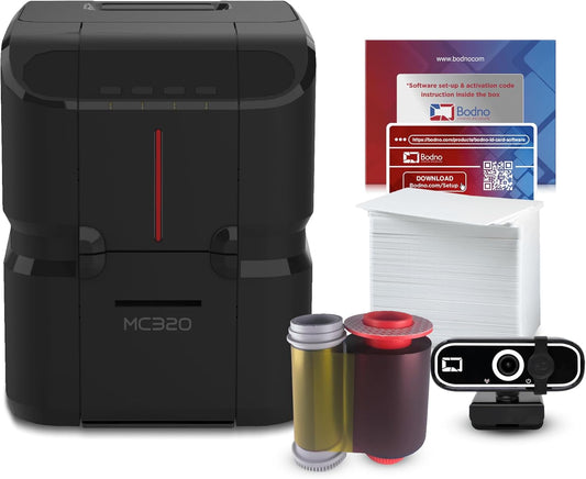 Bodno Matica MC320 Direct-to-Card Single Sided ID Card Printer & Complete Supplies Package Bronze Edition ID Software