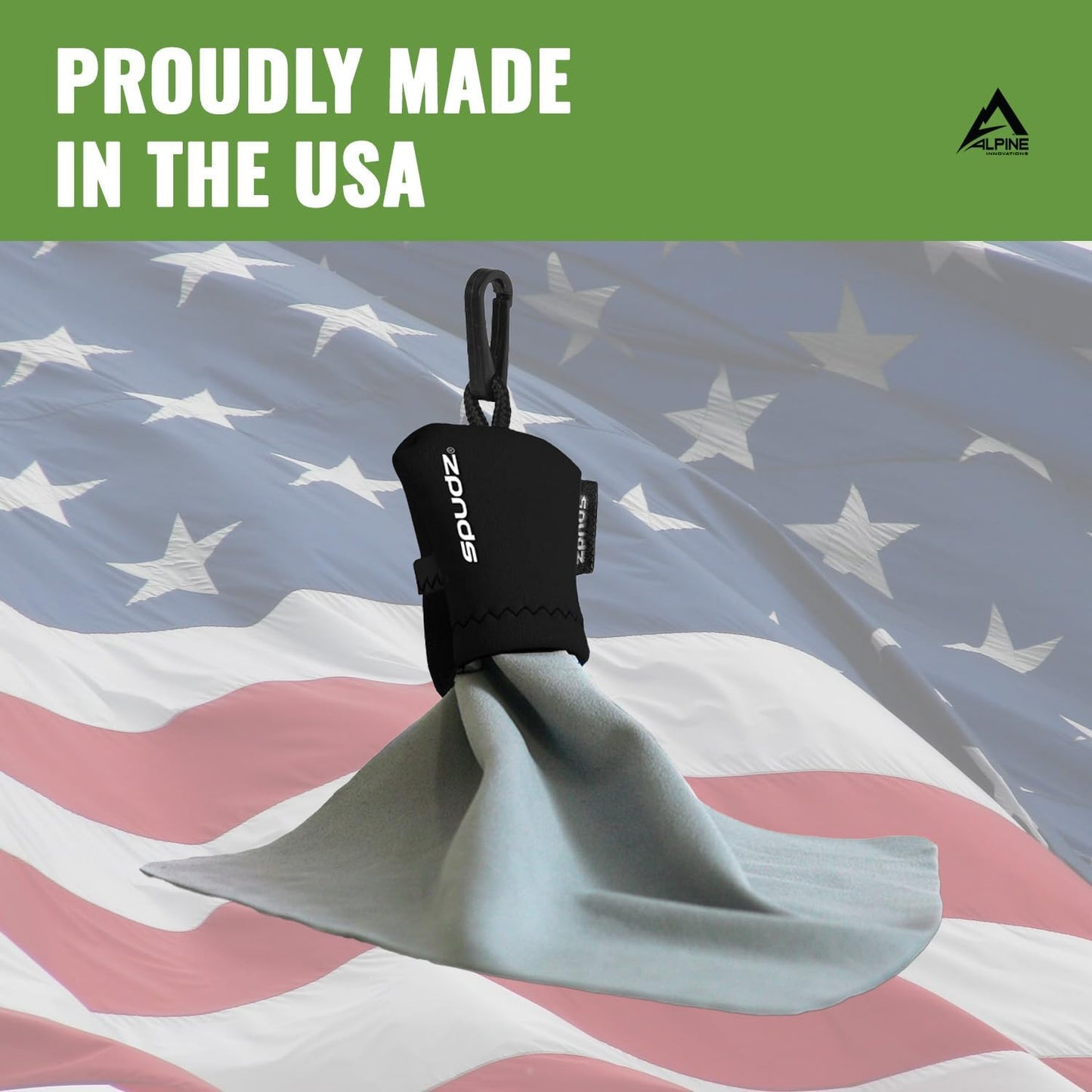 SPUDZ Classic Microfiber Lens Cleaner – Clip-On Pouch, Washable – for Binoculars, Scopes, Glasses, Screens | Alpine Mountain Camo, 6 x 6 Inch (3-Pack)