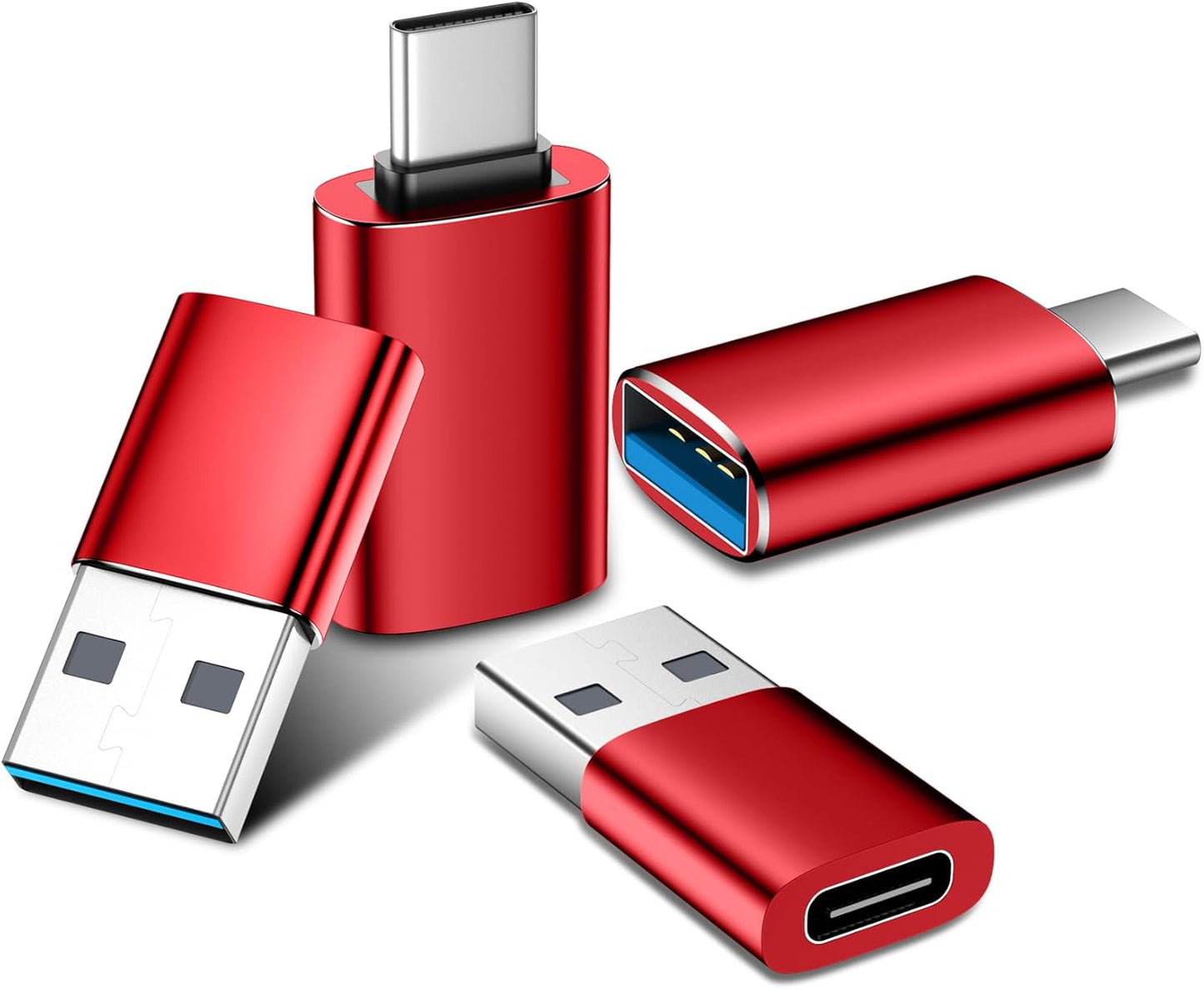 𝟒𝐏𝐚𝐜𝐤 𝐔𝐩𝐠𝐫𝐚𝐝𝐞𝐝 USB to USB C Adapter,USB C Male to USB 3.0 Female OTG Converter for iPhone 16 15 14 13 Plus Pro Max,Apple Watch,Airpods,S24 Ultra, Gender Changers OTG Adapters - Red