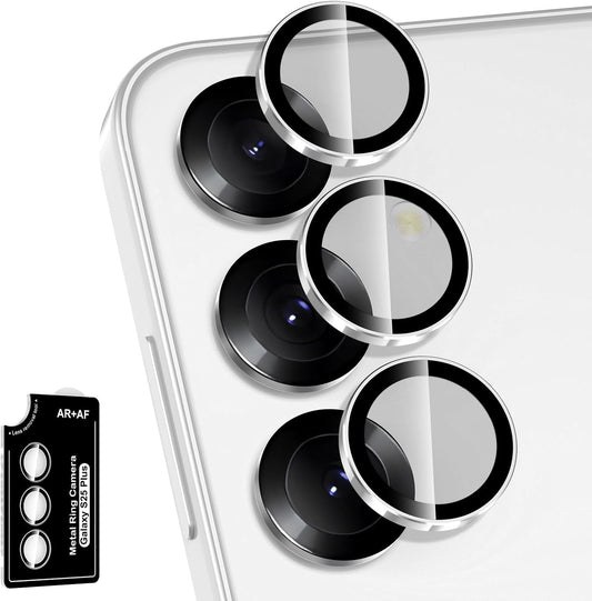 for Samsung Galaxy S25 Plus Camera Lens Protector, Individual Metal Ring Tempered Glass Lens Cover, [Strong Adsorption] Scratch Resistant Ultra-Thin HD Clear Lens Cover, 1 Set-Slivery Ring