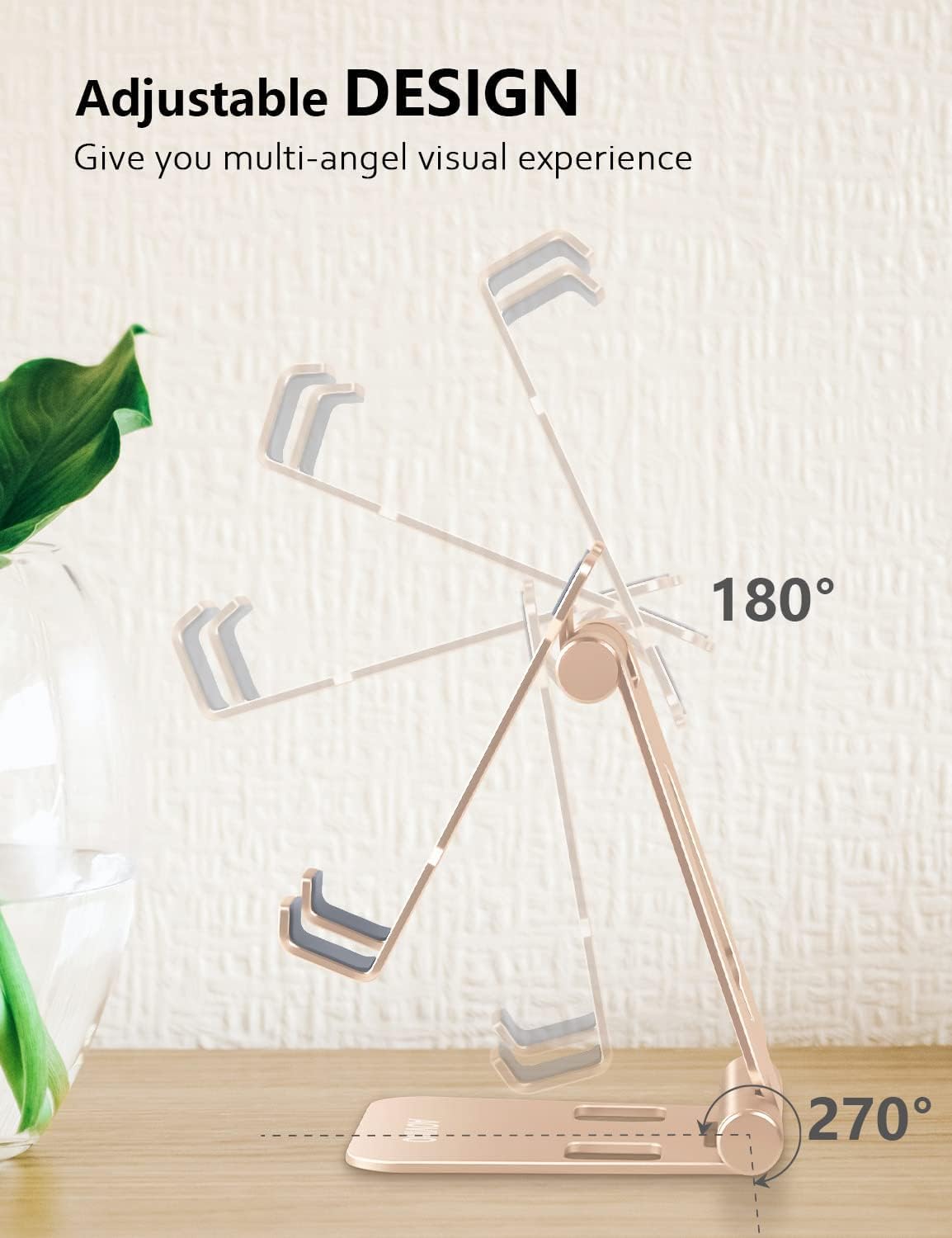 Cell Phone Stand for Desk, Adjustable Desktop Phone Holder Stand, Foldable Moblie Phone Dock for iPhone 15 14 13 12 11 Pro Xs Max Xr X 8 7 6 5 5s SE Nintendo Switch All Phones,Gold