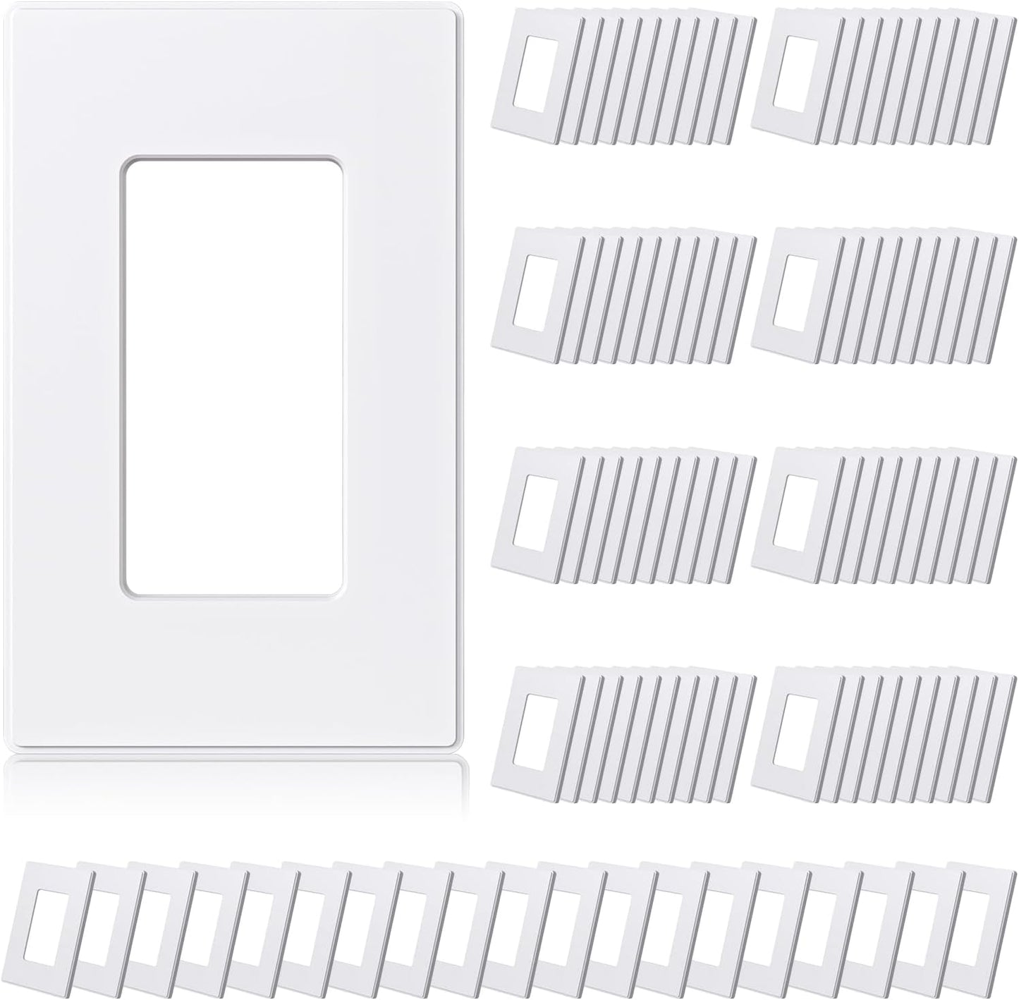 ELEGRP Matte White 1-Gang Screwless Decorative Wall Plates, Standard Size Unbreakable Thermoplastic Faceplate Cover for Decorator Receptacle Outlet Switch, UL Listed (100 Pack)