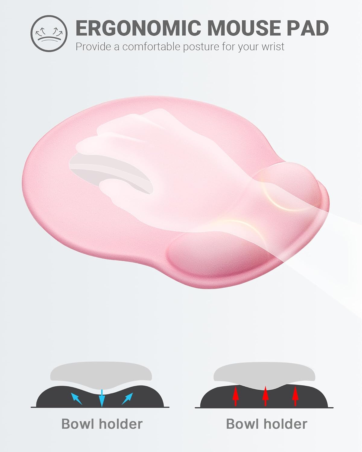 Ergonomic Mouse Pad with Wrist Rest, Large Mousepad(10.6'' x 9''), Office Wrist Support Mouse Mat with Non-Slip Base, Pain Relief for Laptop & Computer（Pink）