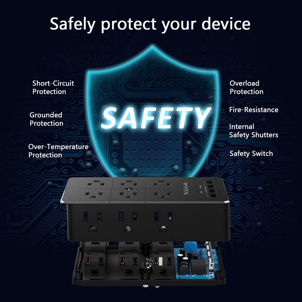 Surge Protector Wall Charger, 12 Wide AC Outlets Power Strip, 4 Ports USB Charging Blocks, Multiple Plug Adapter Wall Mount, Plug Extender Heavy Duty, Outlet Splitter for Home, Office Supplies