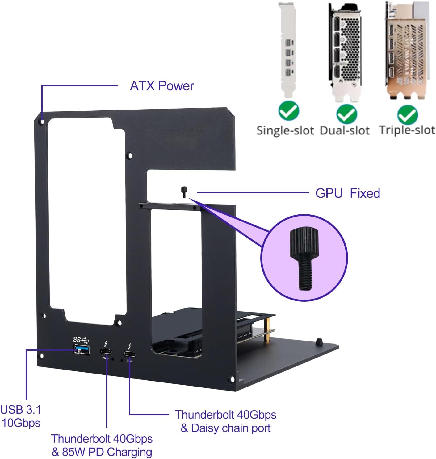 eGPU Enclosure Dock Compatible with Thunderbolt 3/4,External GPU Dock for Laptops and Gaming Handheld,External Graphics Card Dock Compatible with NVIDIA/AMD PCIe,ATX Power Supply