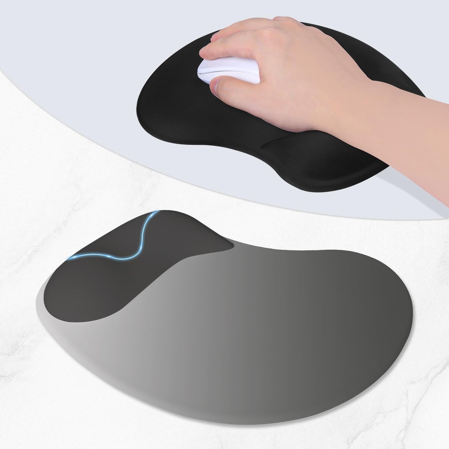 ITNRSIIET Ergonomic Mouse Pad, Cushioned Gel Wrist Rest, Non-Slip Base, Smooth Surface, Cute Multi-Color, 9.5 x 8.2 in, Gray Gradient