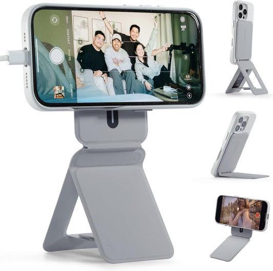 MOFT Phone Tripod Stand Selfie Stick for iPhone, Multi-Angles iPhone Stand, Lightweight & Portable Phone Holder, Strong Magnets, MOVAS Vegan Leather, Travel Essentials, Cement (Without Card Slot)