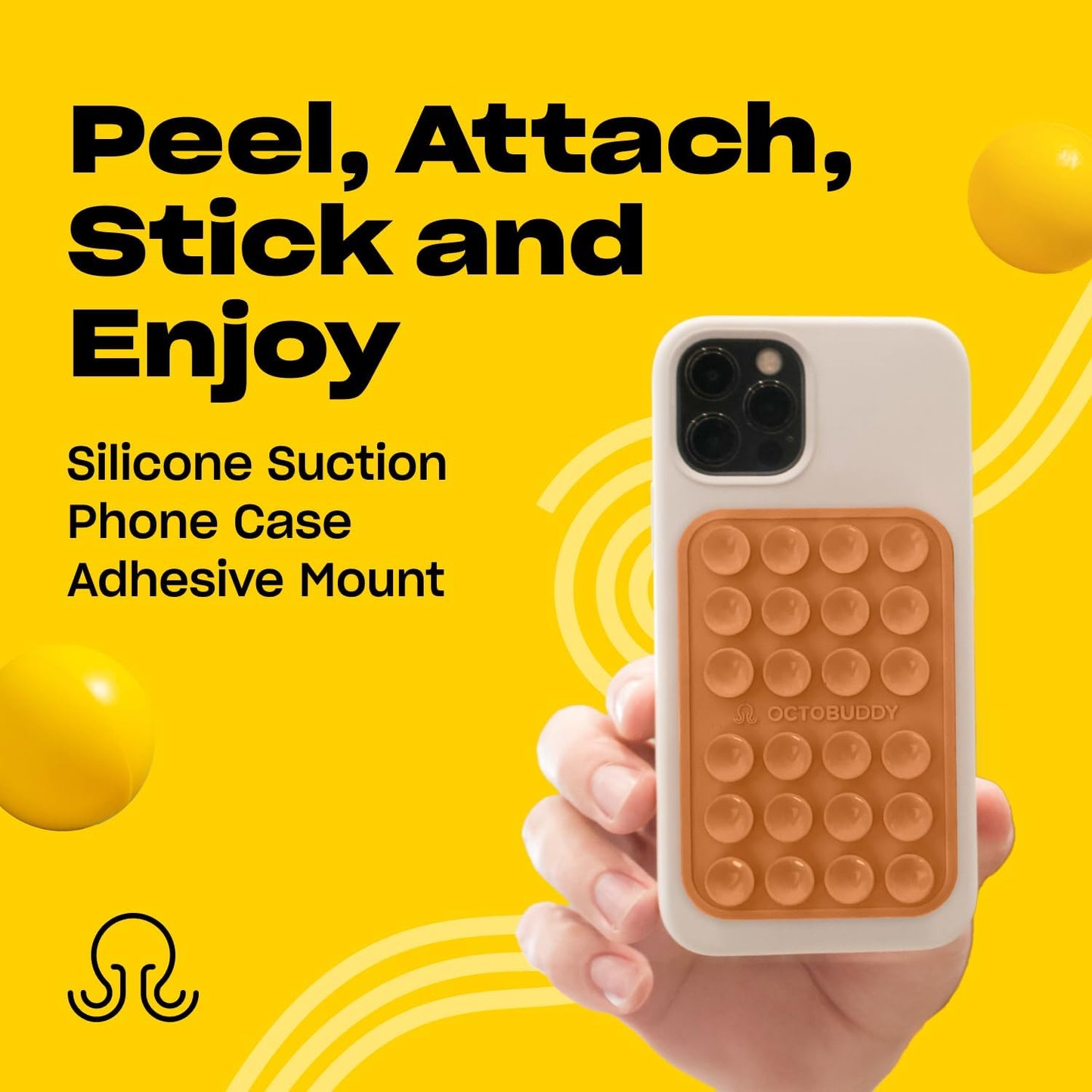 Classic MAX - Silicone Suction Phone Case Adhesive Mount - Hands-Free, Strong Grip Holder for Selfies and Videos - iPhone and Android Compatible - 2.6″ x 3.9″, Caramel Cream