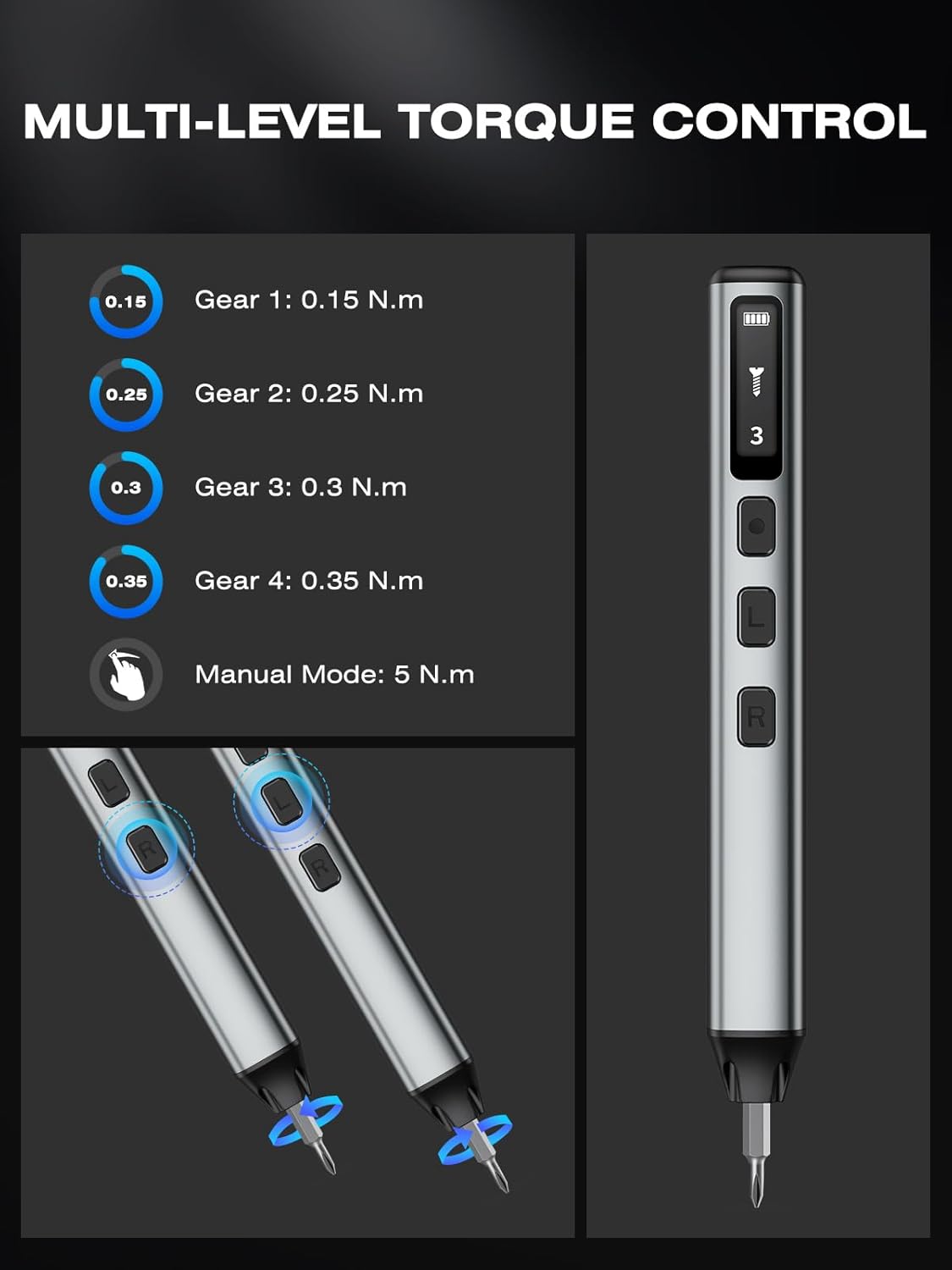 162-in-1 Mini Electric Screwdriver Set, SMOOTHARMOR Precision Cordless Power Screwdriver with 150 Magnetic Bits, 4 Torque Settings, Max 5N.m Manual, LED, Portable Repair Tool Kit for Laptop Watch PS5