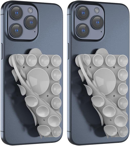 Silicone Suction Mount, Silicon Adhesive Phone Accessory for iPhone and Android, Hands-Free Mirror Shower Phone Holder, TikTok Videos and Selfies (Light Gray 2Pack, Double Sided)