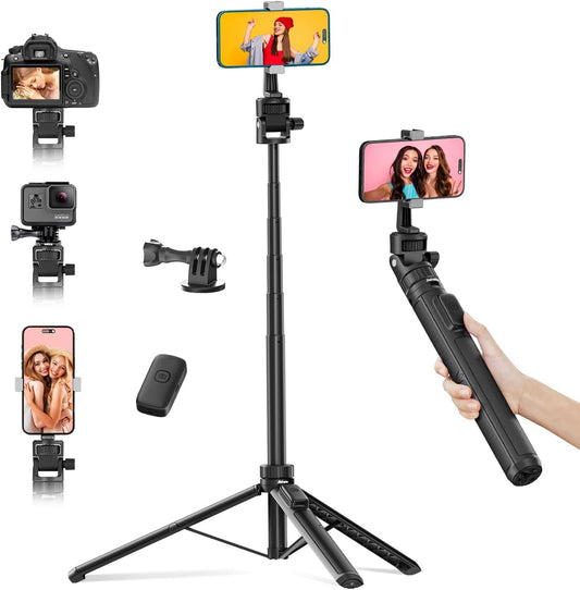 70" Phone Tripod & Selfie Stick, Extendable Tripod for iPhone Stand with Wireless Remote, Lightweight Travel Stand for Vlogging/Live Streaming, Compatible with iPhone Android, Cameras
