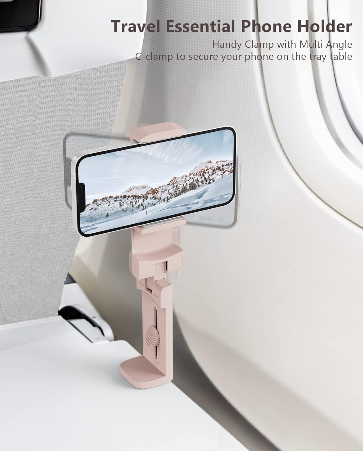 MiiKARE Airplane Travel Essentials Phone Holder, Universal Handsfree Phone Mount for Flying with 360 Degree Rotation, Accessory for Airplane, Travel Must Haves Phone Stand for Desk-Purple&Pink