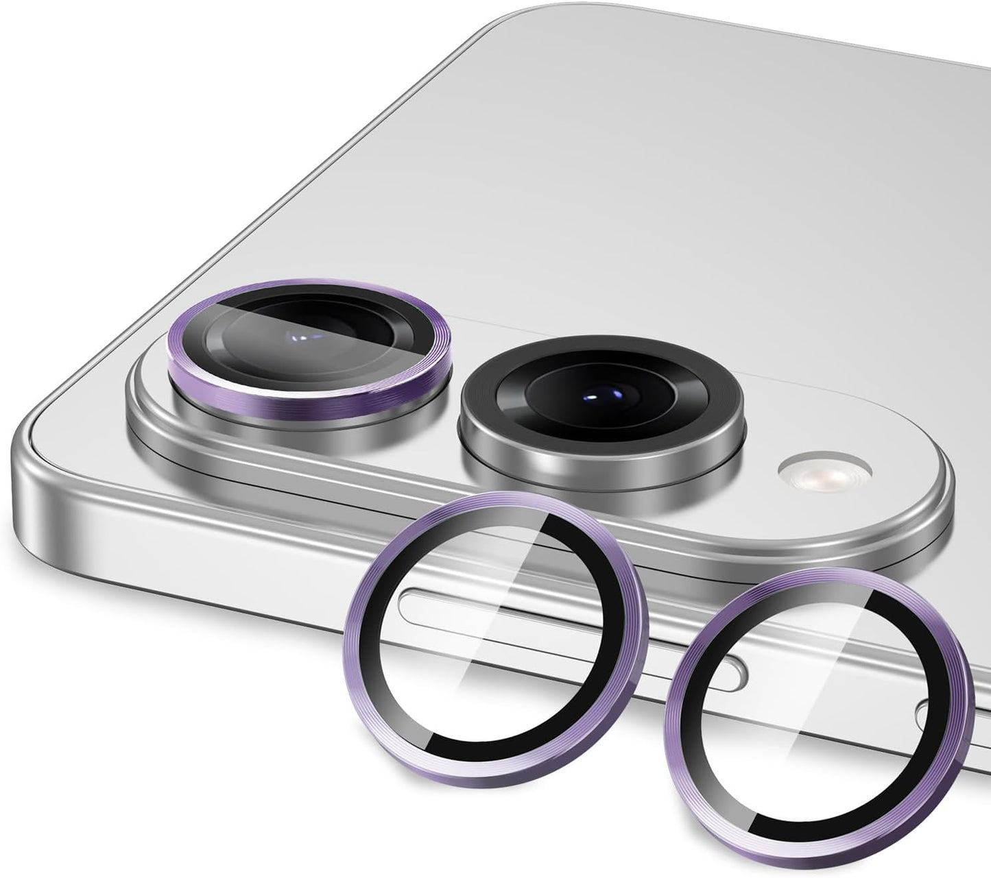 for Samsung Galaxy S25 Edge Camera Lens Protector, Individual Metal Ring Tempered Glass Lens Cover, [Strong Adsorption] Scratch Resistant Ultra-Thin HD Clear Lens Cover, 1 Set-Purple