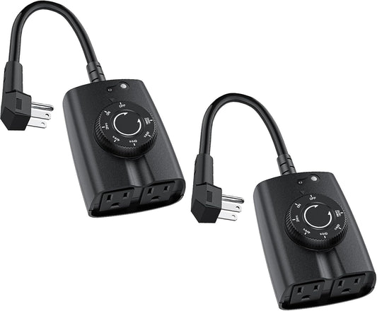 G-ELEK Outdoor Timer Outlet Waterproof, 24 Hour Outdoor Light Timer, Timers for Electrical Outlets, Ideal for Pool Pump, Christmas Lights, Heavy Duty, Grounded Outlets (Dusk to Dawn Sensor, 2 Pack)
