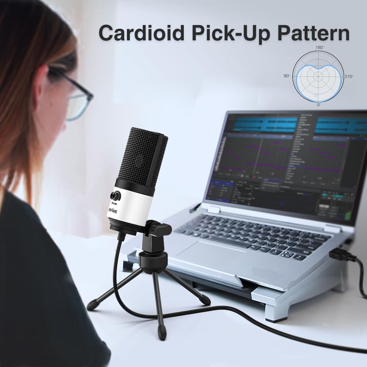 FIFINE USB Podcast Microphone,PC Computer Recording Mic for Desktop Laptop,Studio Condenser Microphone with Volume Knob for Voice-Over, Vocals, Online Meeting, YouTube-K669W