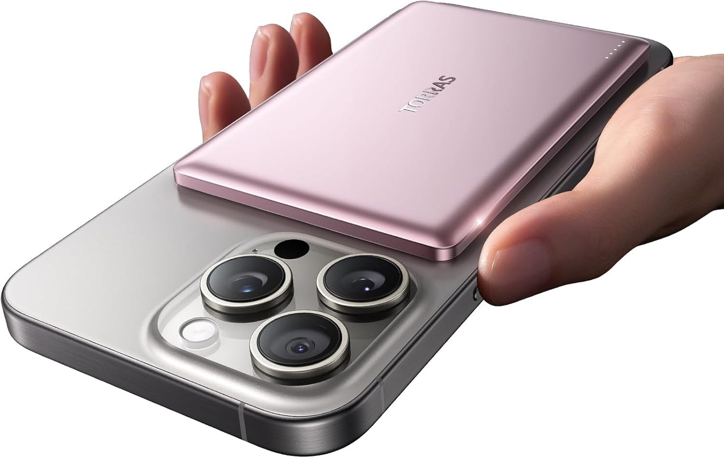 TORRAS MiniMag Power Bank, Ultra Slim 5,000mAh Wireless Portable Charger with USB-C Cable, Fast Charging Magnetic Battery Pack, Magsafe-Compatible for iPhone 16/15/14/13/12, Azalea Pink