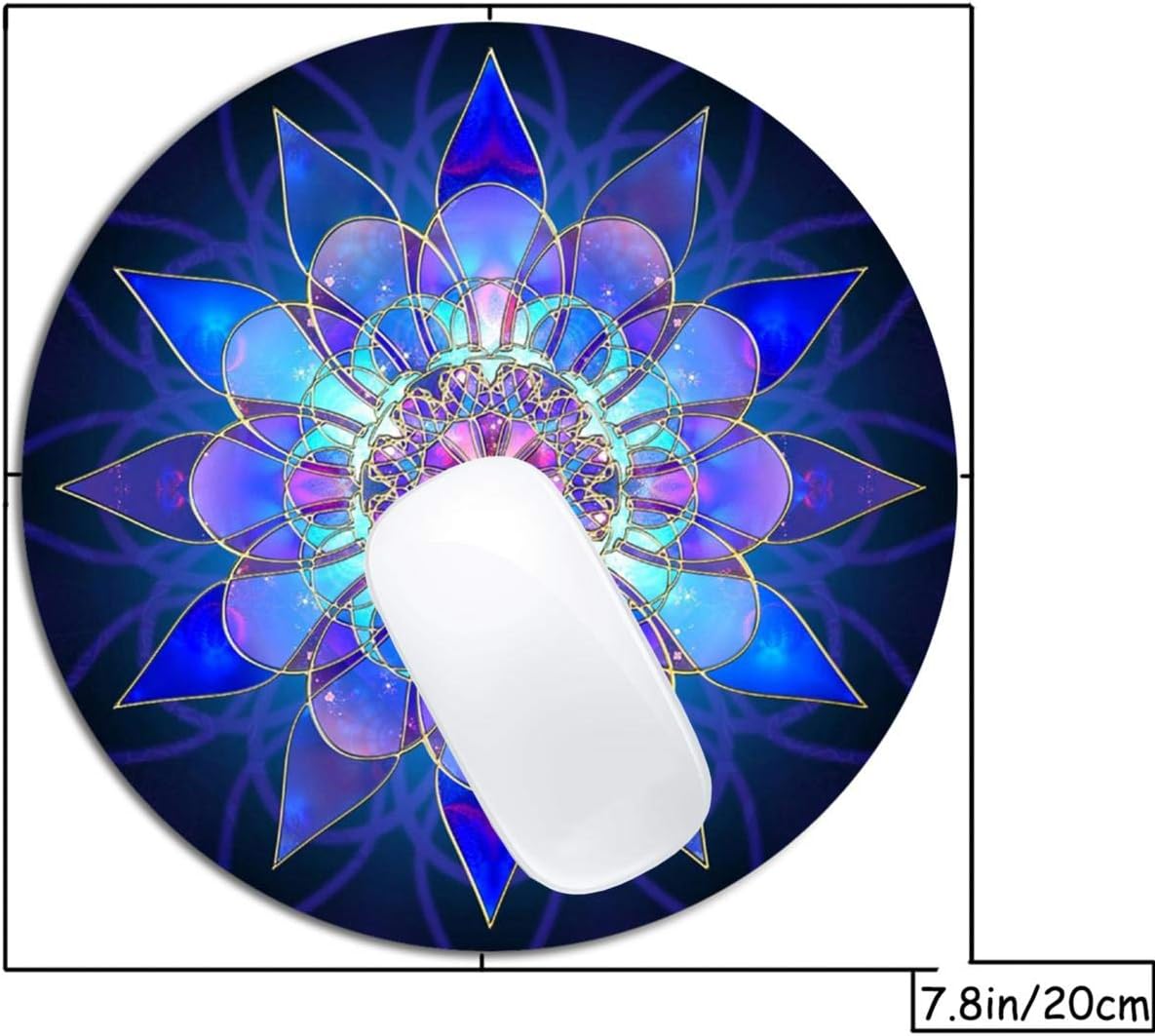 Blue Flower Mandala Mouse Pad Round Non-Slip Rubber Mousepad Laptop Office Computer Decor Cute Desk Accessories Customized Design Mouse Pad