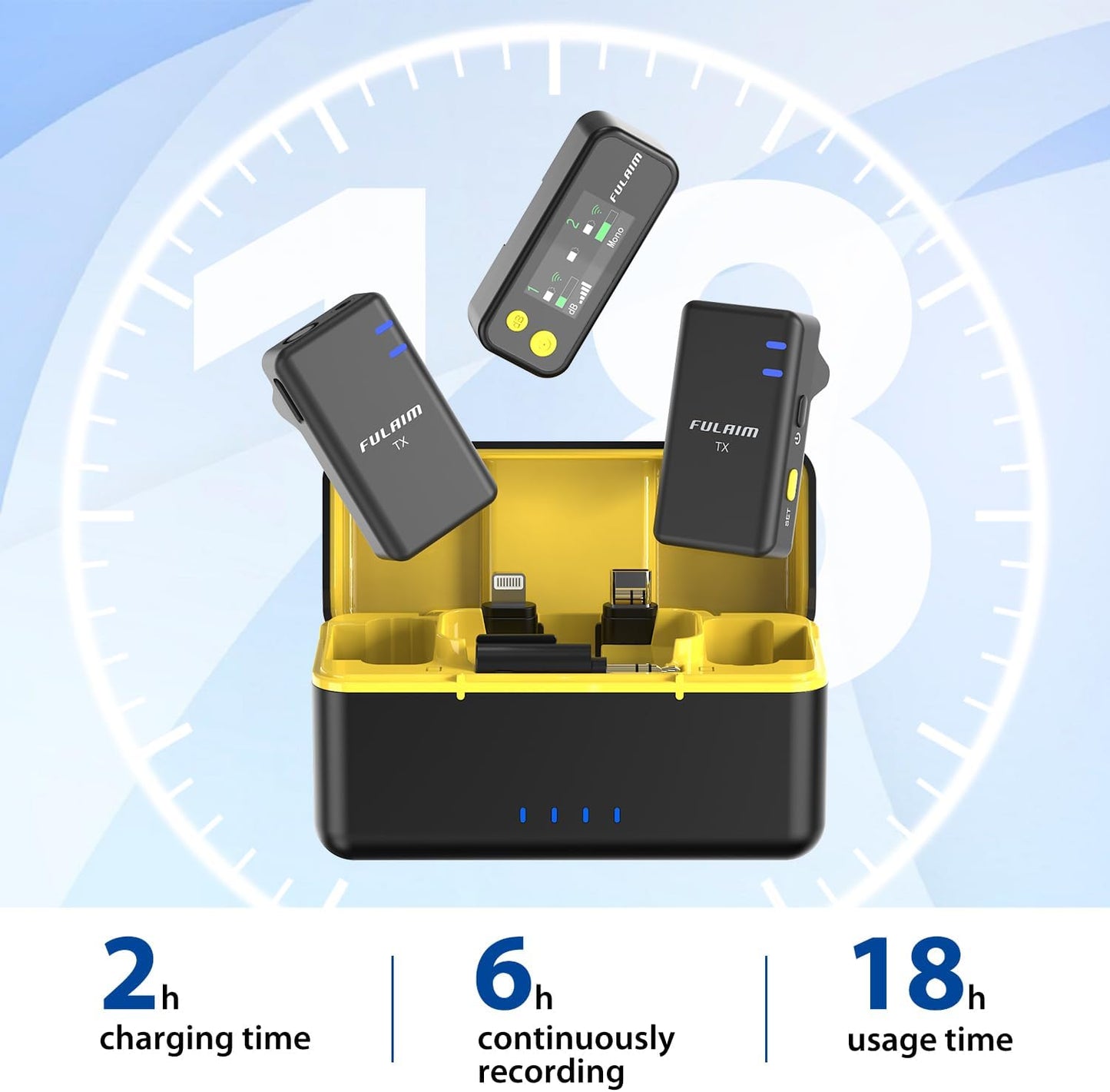 FULAIM X5M Wireless Lavalier Microphone System, Lavalier Lapel Mic with 18H Battery Life Charging Case for DSLR Cameras/iPhone/Android/Live Streaming