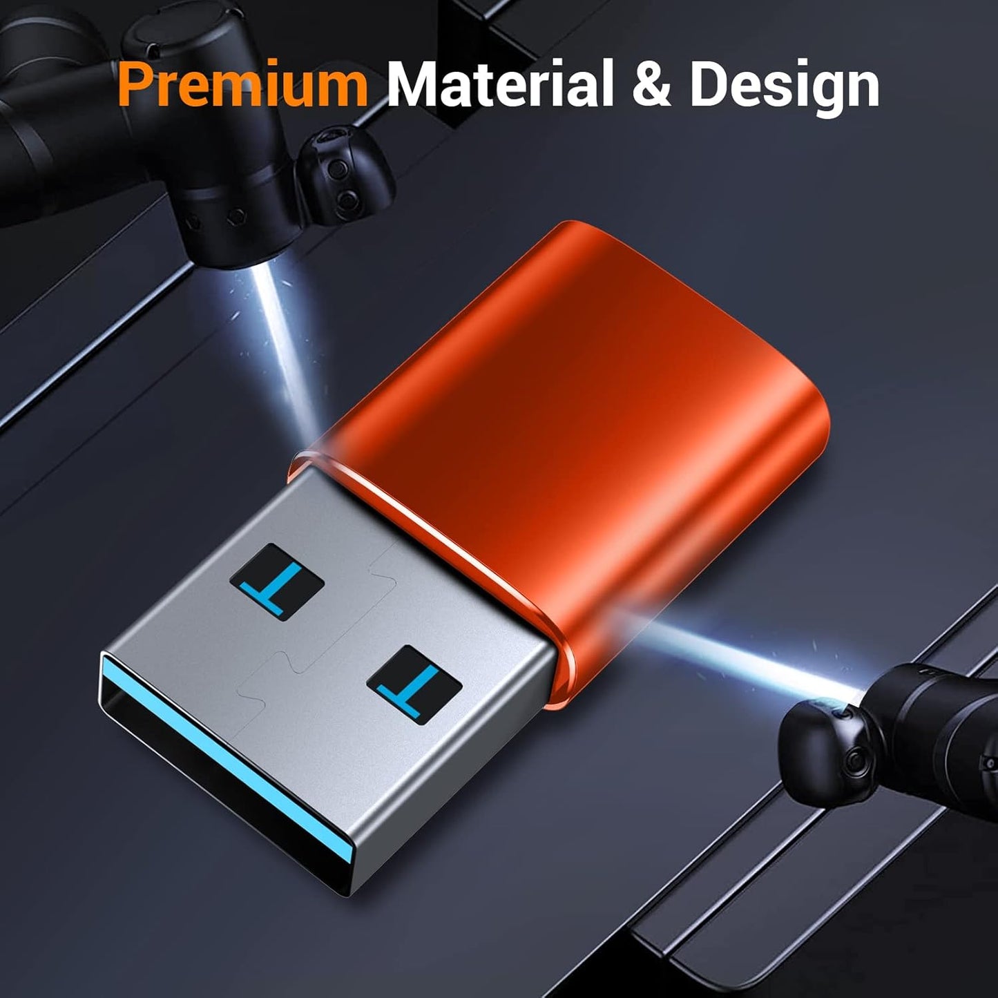 𝟒𝐏𝐚𝐜𝐤 𝐔𝐩𝐠𝐫𝐚𝐝𝐞𝐝 USB to USB C Adapter,USB C Male to USB 3.0 Female OTG Converter for iPhone 16 15 14 13 Plus Pro Max,Apple Watch,Airpods,S24 Ultra, Gender Changers OTG Adapters - Orange