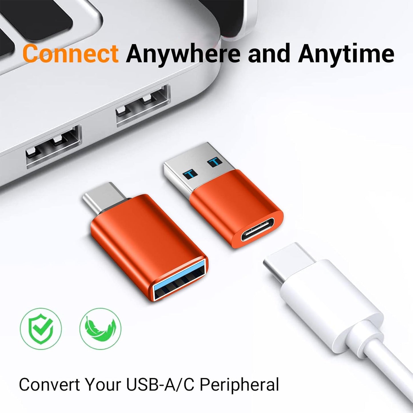 𝟒𝐏𝐚𝐜𝐤 𝐔𝐩𝐠𝐫𝐚𝐝𝐞𝐝 USB to USB C Adapter,USB C Male to USB 3.0 Female OTG Converter for iPhone 16 15 14 13 Plus Pro Max,Apple Watch,Airpods,S24 Ultra, Gender Changers OTG Adapters - Orange