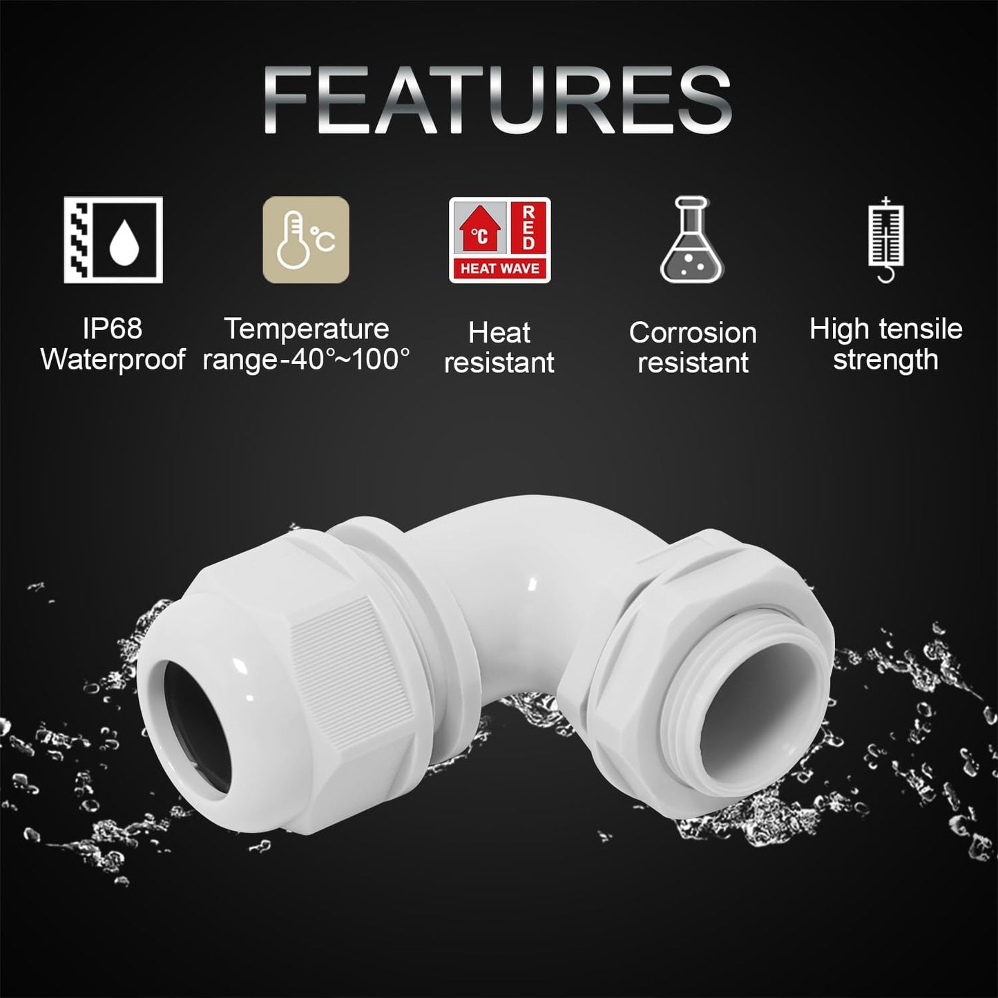 LeMotech M20 Cable Gland, 90 Degree Adjustable 9-14mm Strain Relief, Cord Connectors Nylon Joints with Gaskets, 2 Pcs, Grey