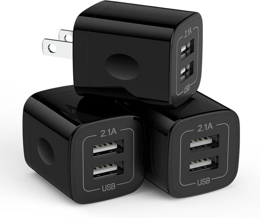 USB Wall Charger Box, 3Pack 2.1A Dual USB Charging Block Brick Cube Power Adapter for Phone 16/15/14/13/12 Pro Max/SE/8, Samsung S25 A15 5G A35 A14 S24 S23 S22 S21 FE/Ultra, Google Pixel 8a, LG, Moto