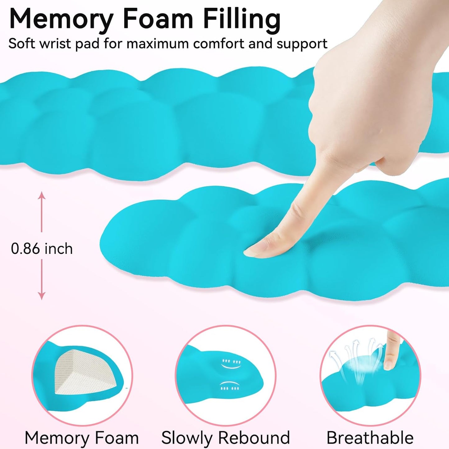 Cloud Wrist Rest for Computer Keyboard, 4-in-1 Memory Foam Leather Cloud Keyboard Wrist Rest and Mouse Pad Set with Ergonomic Support for Arm and Palm Cushion, Gaming/Work Setup, Scuba Blue