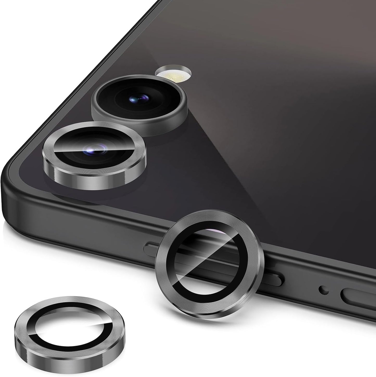 for Samsung Galaxy Z Flip 7 Camera Lens Protector, Individual Metal Ring Tempered Glass Lens Cover, [Strong Adsorption] Scratch Resistant Ultra-Thin HD Clear Lens Cover, 1 Set-Black