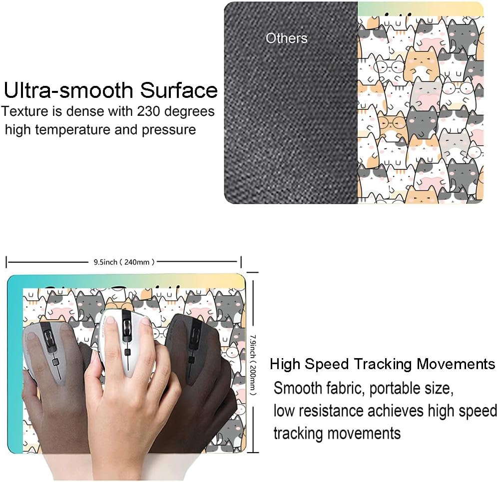 Kawaii Mouse Pad, Cute Cats Mouse Mat, Square Waterproof Non-Slip Rubber Base Computer MousePads for Desk Office Laptop
