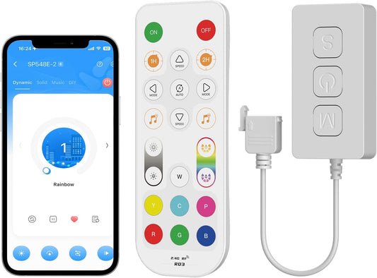 PAUTIX Wi-Fi+Bluetooth Music Pixel LED Smart Controller Kit SP548E,Compatible with Alexa/Google Assistant,App Control RF Remote Control,Addressable Color LED Strip Pixels Light DC5V-24V