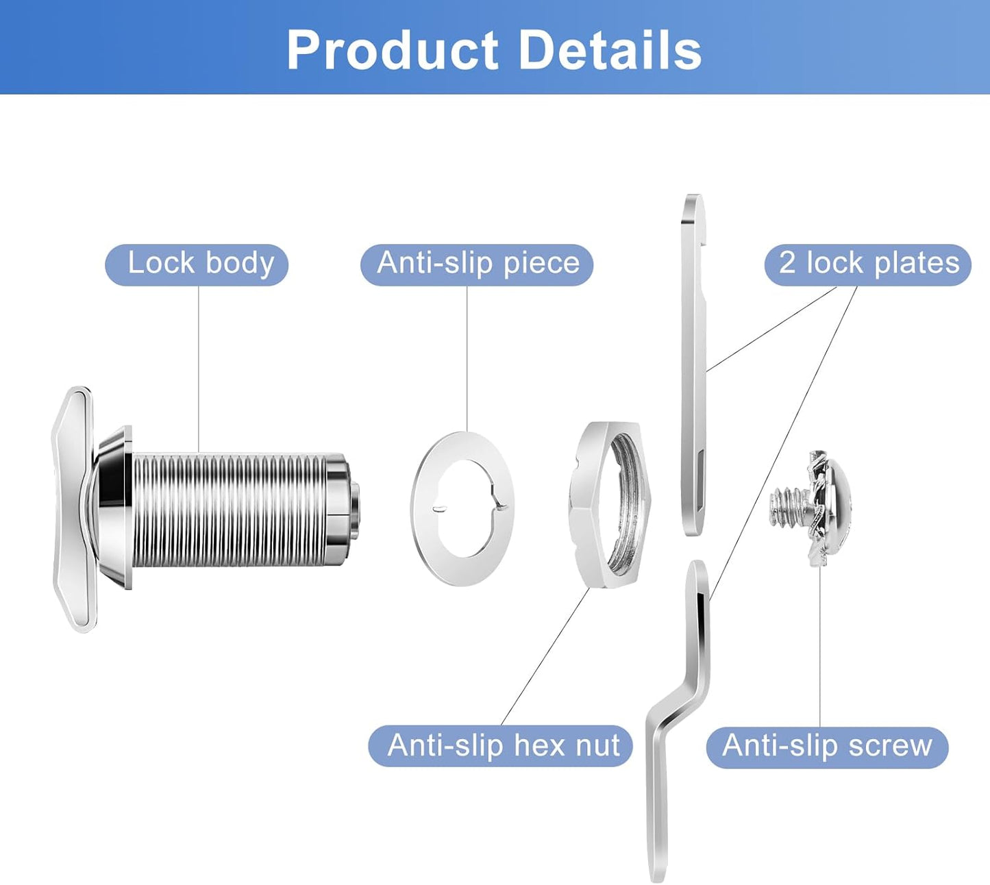 Thumb Operated Offset Cam Lock, 1-1/8” Cylinder Fits on 7/8” Max Door Thickness, Non-Locking Replacement Lock for RV Compartment Camper Storage, Cabinets,Drawers (1-1/8 Inch 3Pack)