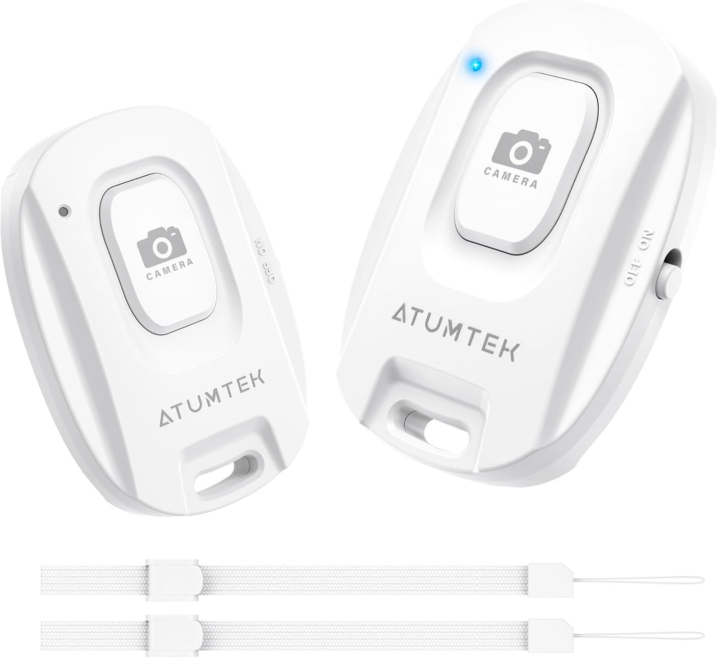 ATUMTEK Camera Remote Shutter for iPhone and Android Smartphones (2 Pack), Wireless Phone Remote Control Selfie Button for Photos and Videos (Bluetooth 5.2), Wrist Strap Included, White