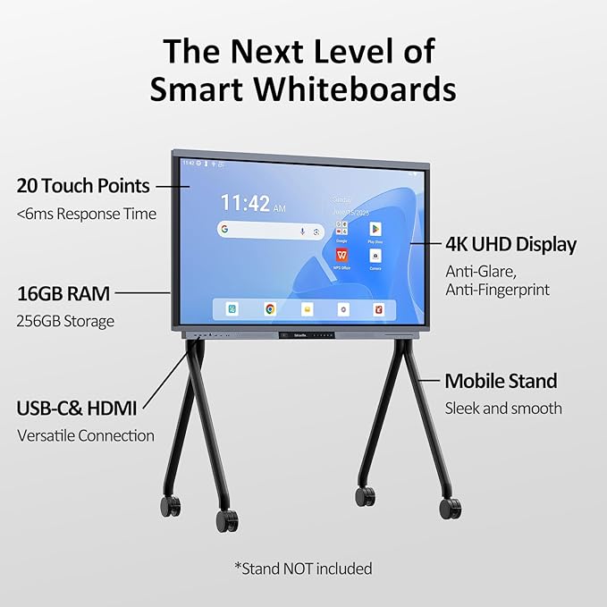 Shiarffe R9 Smart Board 55 Inch 4K Interactive Whiteboard Google EDLA-Certified All-in-One Touchscreen Digital Display Built-in 60W Speaker for Classrom Hybrid Work