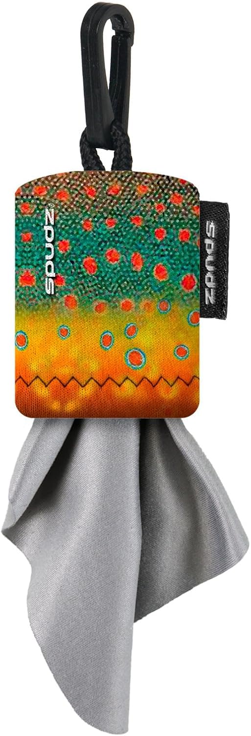 SPUDZ Classic Microfiber Lens Cleaner – Clip-On Pouch, Washable – for Binoculars, Scopes, Glasses, Screens | Brookie, 6 x 6 Inch (2-Pack)