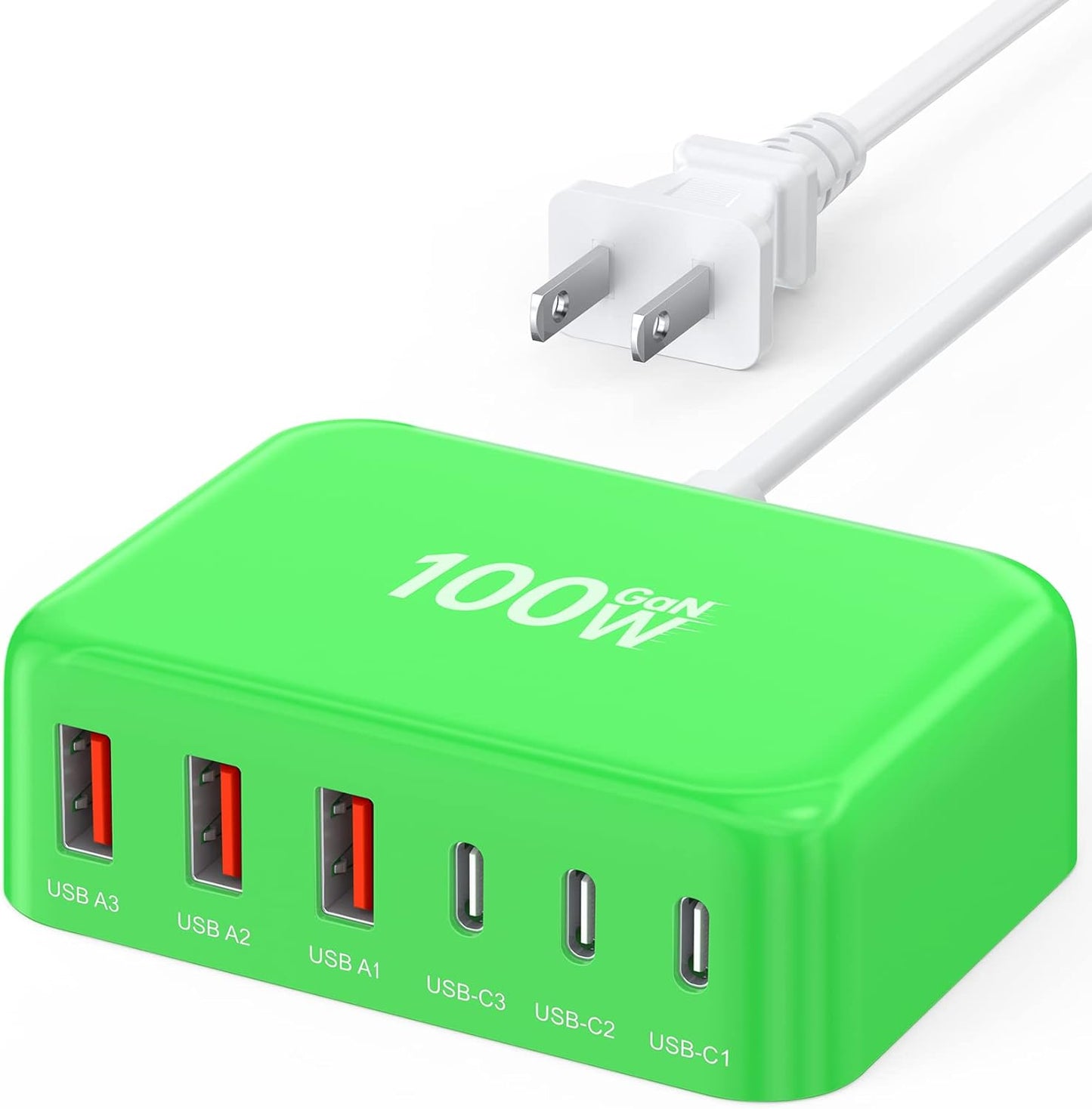 USB C Fast Charger 100W GaN 6 Port Type USB C Charging Station Hub Block Wall Charger Power Strip Adapter Plug Cube Brick 3 USB A for iPad iPhone 15 14 13 12 11 Pro Max Pixel Note Galaxy