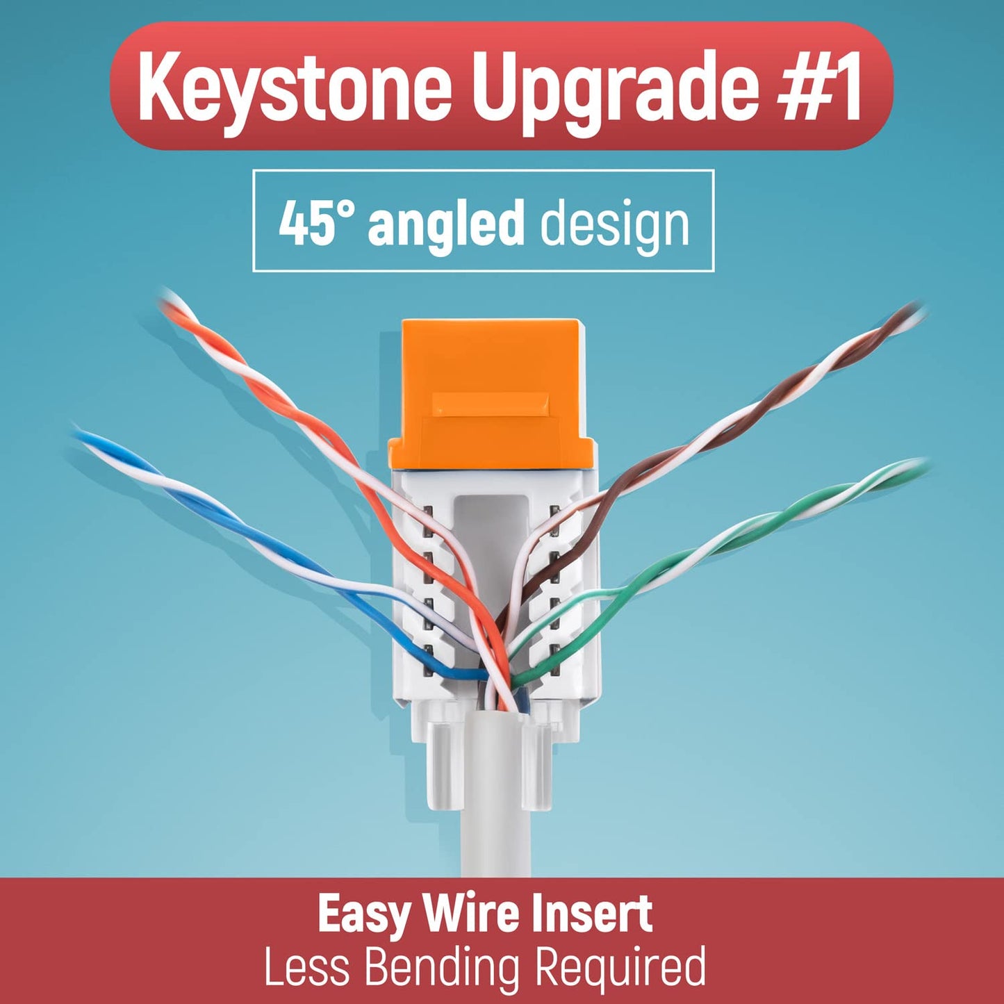 Everest easyJACK - 45° Angled Speed Termination Keystone Tool Set - with 20-Pack of RJ45 Cat6 Keystone Jacks in Orange (Slim Profile Design) - Time Saver Network Punch Down Tool Cat6