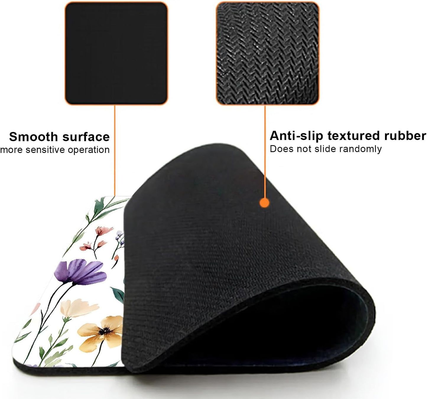 Mouse Pad, Cute Purple Wildflowers Mouse Pads for Desk, 9.5" x 7.9" Non-Slip Rubber Base Computer Mousepad with Women, Portable Square Design for Wireless Mouse and Pad Laptop Office & Travel