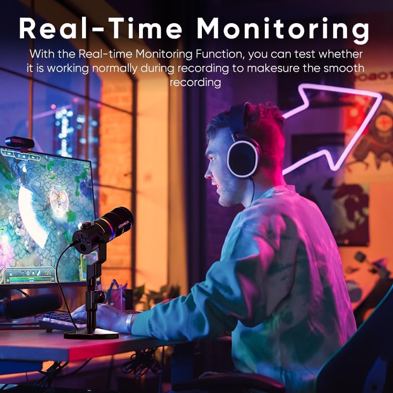 EJoy D10 PRO(D) Wireless USB Gaming Microphone – RGB Dynamic Mic with Wired/Wireless Modes, XLR/USB-C, Real-Time Monitoring, 45H Battery, Studio Mic for Gaming, Streaming, Podcast, Recording (Black)