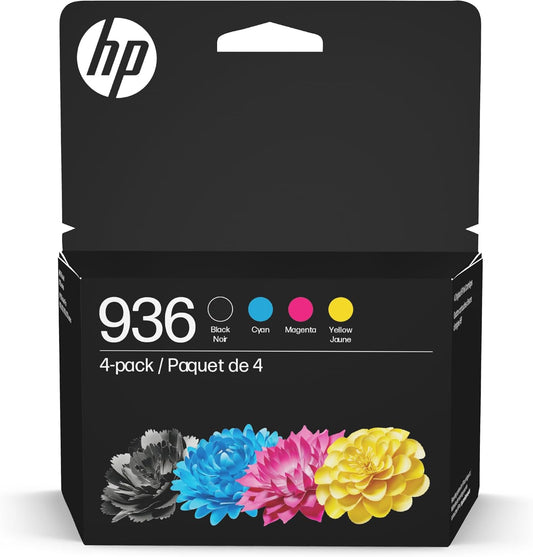 HP 936 Black, Cyan, Magenta, Yellow Ink Cartridges Printers (4-Pack) | Works with OfficeJet 9120, OfficeJet Pro 9110, 9120, 9130, Wide Format 9730 | Eligible for Instant Ink | 6C3Z5LN