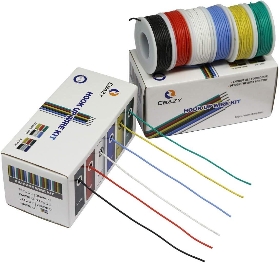 Hook up Wire Kit (Stranded Wire Kit) 30 Gauge Flexible Silicone Rubber Electric Wire 6 Colors 32.8 feet Each 30 AWG