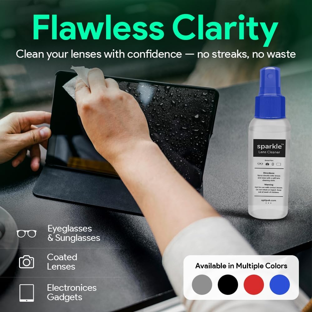 Sparkle Anti-Reflective Lens Cleaner Spray kit | (1) 1oz Glasses Cleaner Spray + (1) Microfiber Cloth for Eyeglasses, Sunglasses, Lenses, Screens and Camera Cleaning Kit (2 Piece Set)