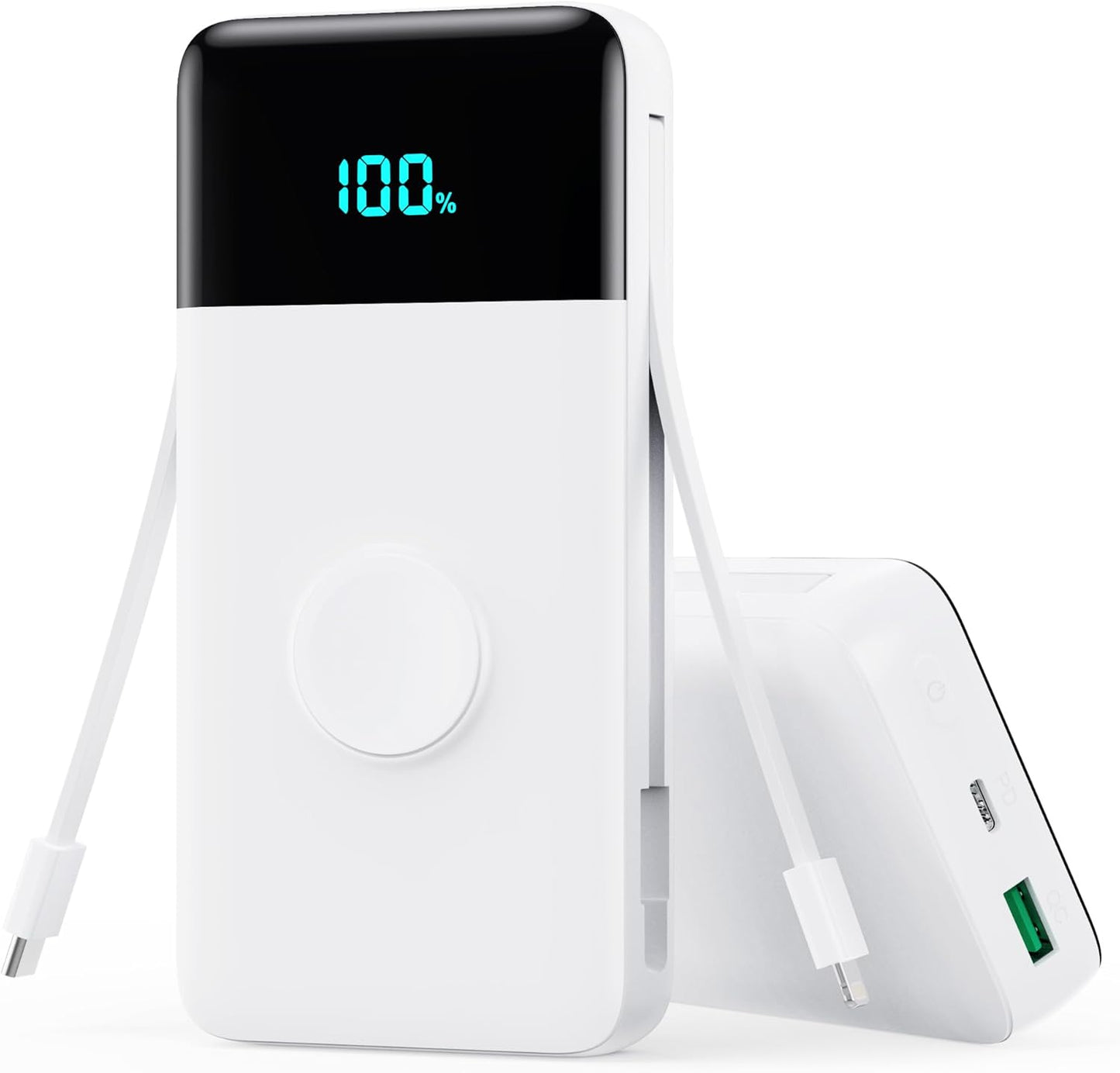 Portable Charger 40800mAh for iPhone with 2 Built-in Cable and iWatch Charger, 5-in-1 25W PD Fast Charging USB C Power Bank,QC4.0 LED Display Battery Pack for iPhone 16/15/14/13/12,Android,Apple Watch