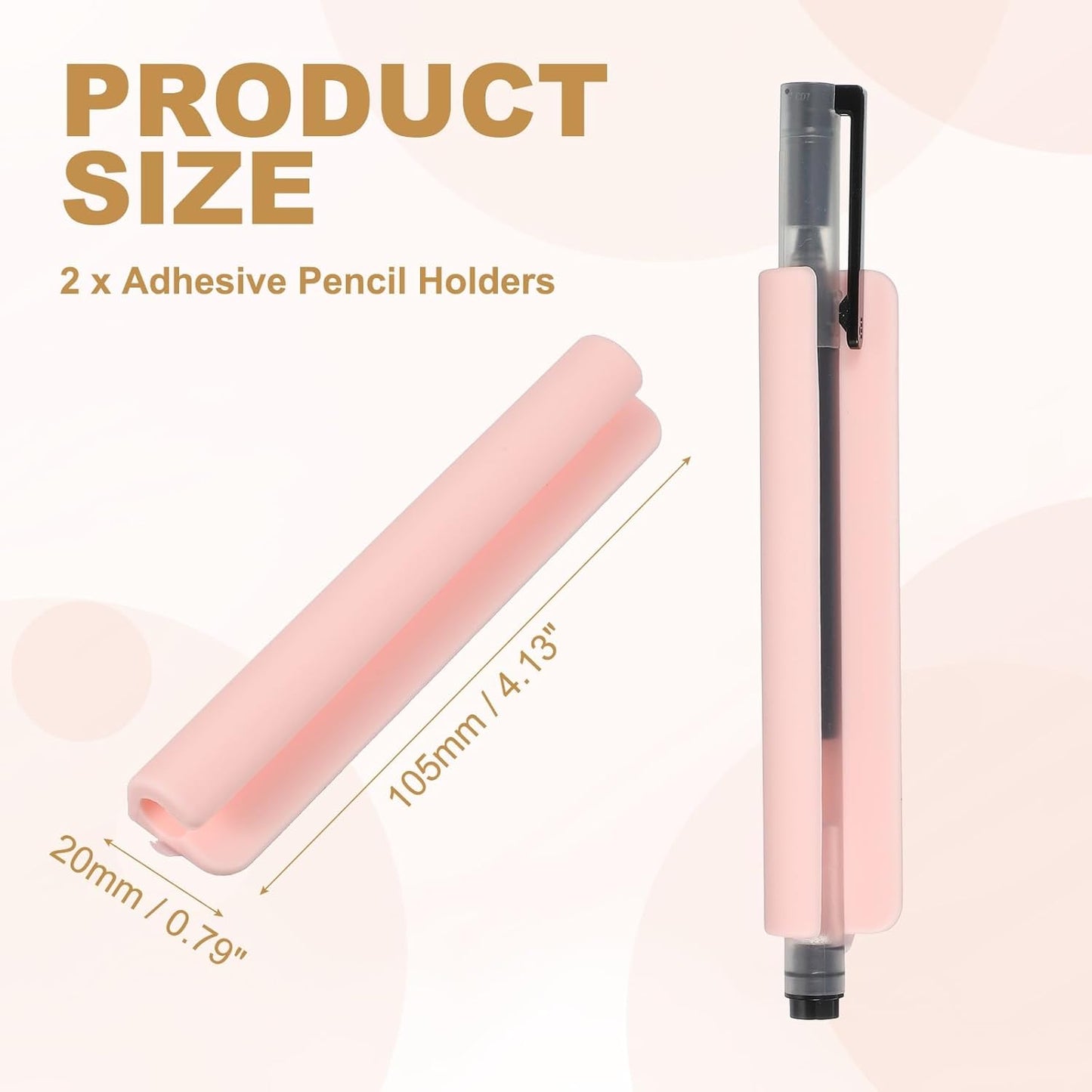 PATIKIL 2 Pcs Adhesive Pencil Holders, 105mm Long Universal Pencil Clip Silicone Pen Holder Office Pen Organizer for Desk Wall Clipboard Notebook Tablet Case Stylus, Pink