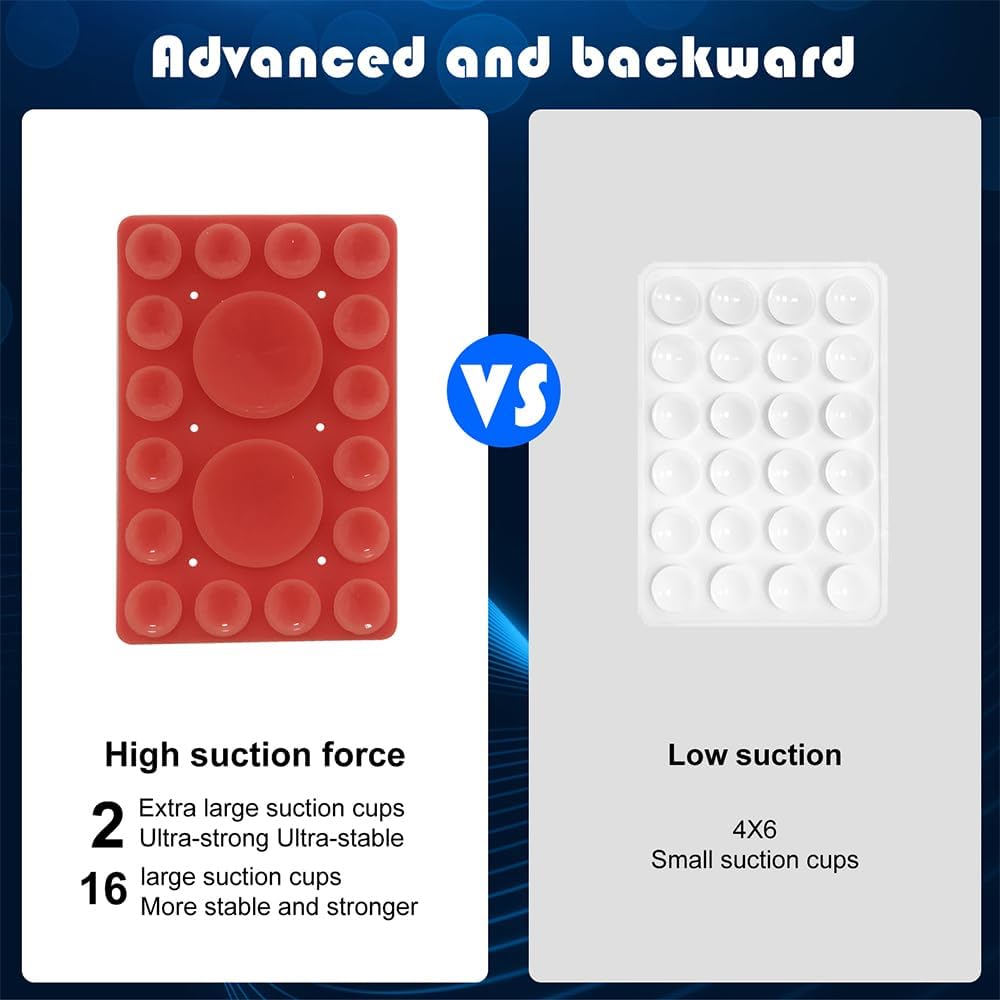 Silicone Suction Phone Holder Mount, Adhesive Accessory for iPhone and Android, Hands-Free Mirror Shower Mount for TikTok Videos and Selfies (Red, Single Sided)